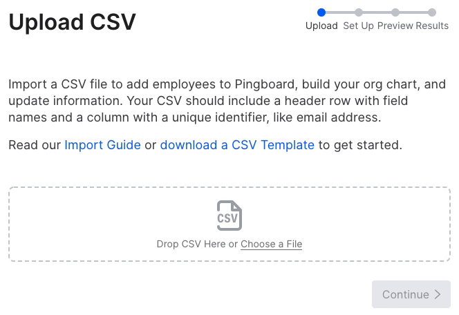 drag and drop or select a CSV file to import