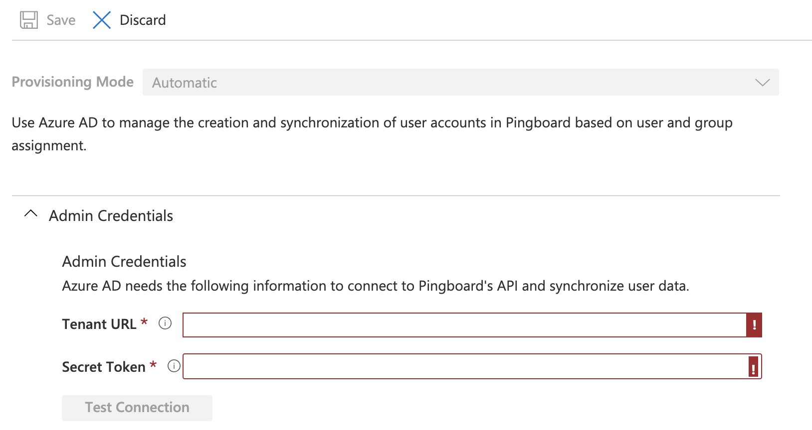 Azure Portal Pingboard Provisioning Instructions